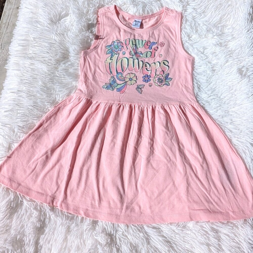 Bloom Bright: Girls’ Pink Sleeveless Summer Dress Featuring Colorful Blooms